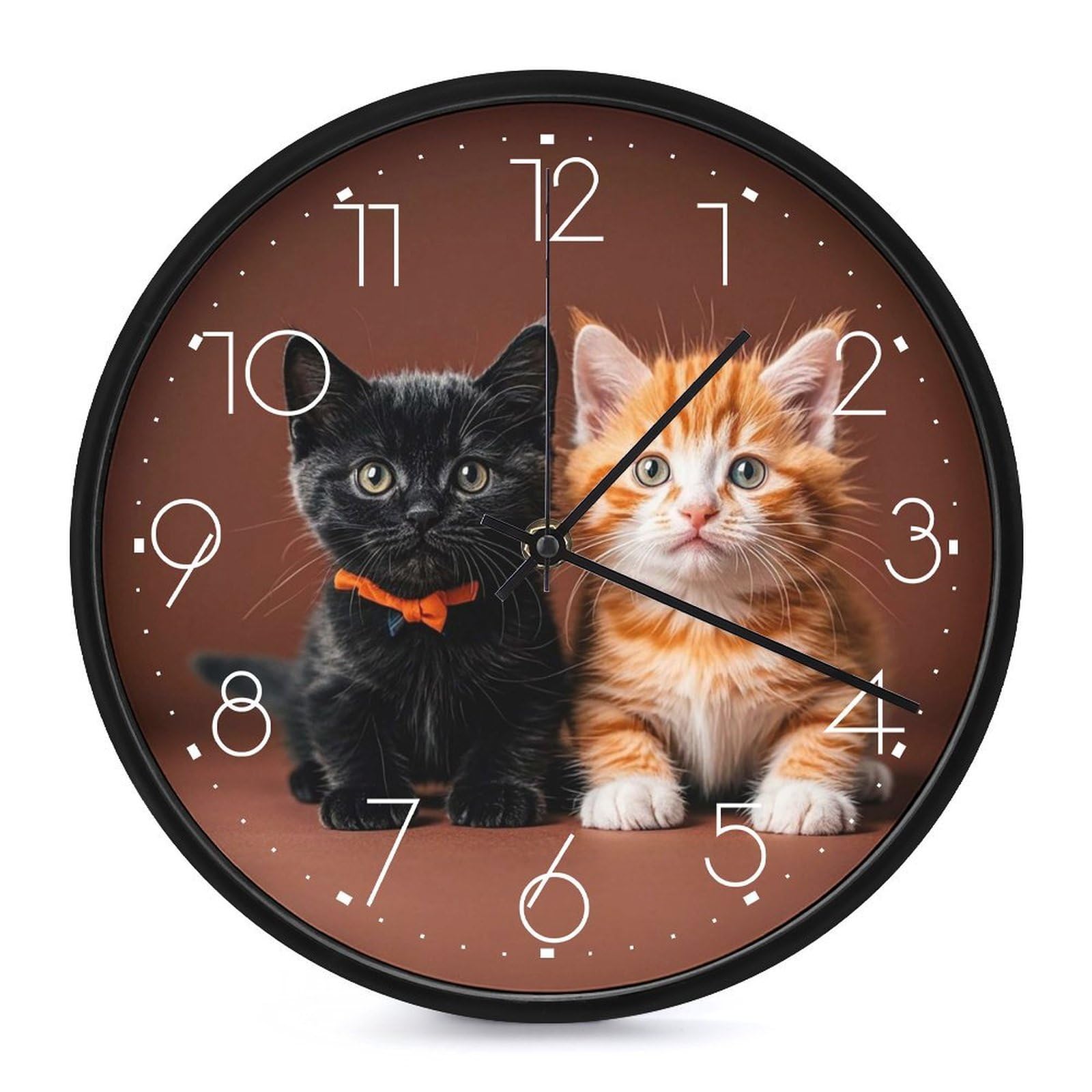 Horloge murale silencieuse chaton mignon de 25,4 cm pour salle de bain et cuisine