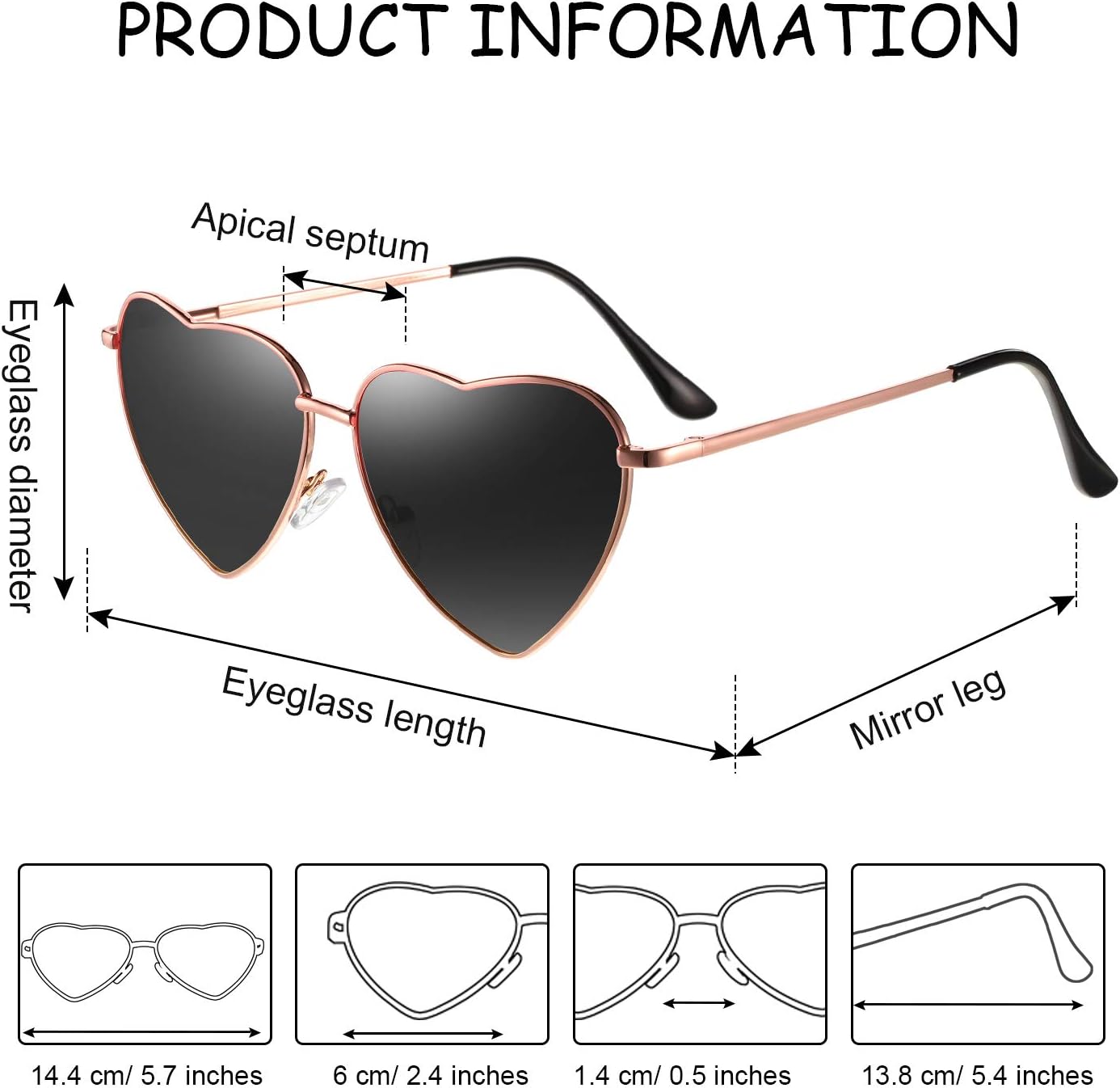 Frienda 6 Pairs Heart Shaped Sunglasses Vintage Heart Frame Multicolor Metal Retro Glasses Women Sunglasses