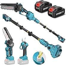 SEESII P6 Combo 6 Inch Mini Chainsaw with Pole & 33 mm Electric Sector, 4-in-1 Garden Tool Set with 2 x 4000 mAh Batteries, Maximum Range up to 4.57 m