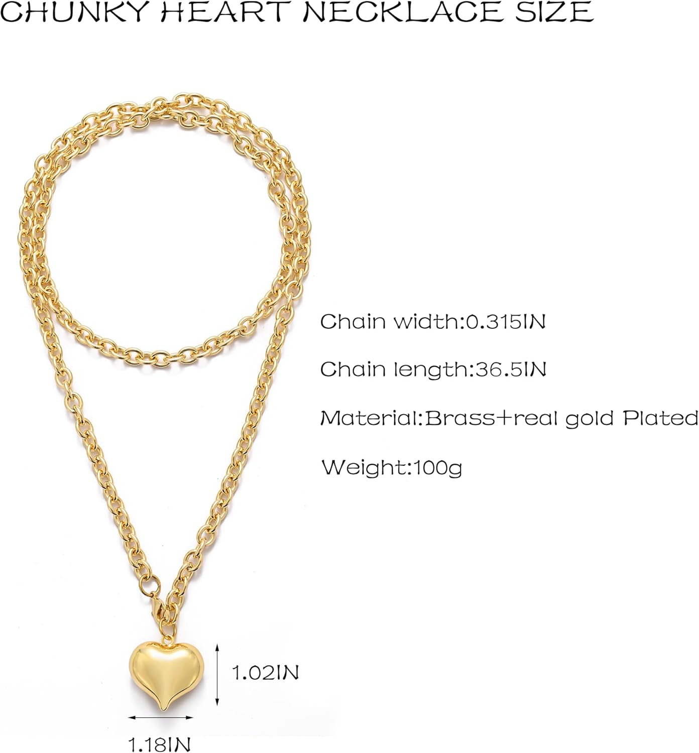 Gold Heart Necklace For women,18K Gold Plated Chunky Heart Pendant Nacklace Trendy Layer Long Heart Necklaces layered Puffy Heart Necklaces Statement Necklaces - Image 5