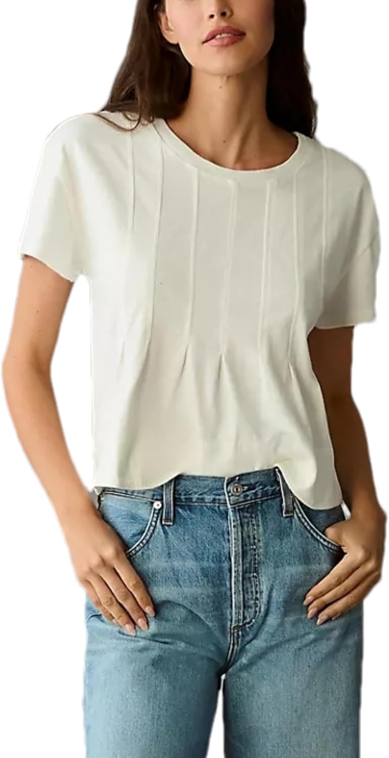 OPCAKM Cute Tops for Women Summer Pleated Swing T-Shirt Casual Babydoll Peplum Tops Lightweight Flowy Loose Fit Tee