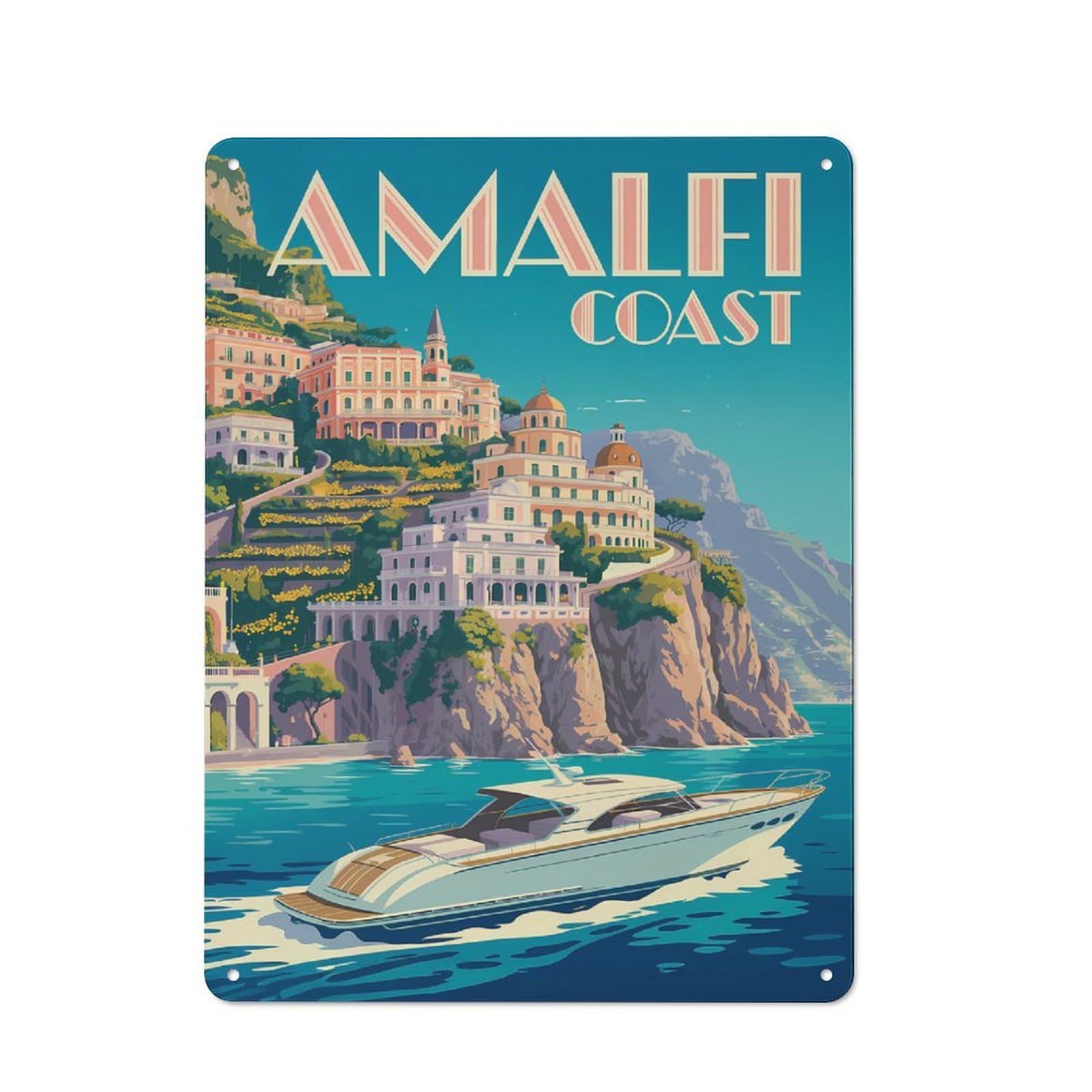 Junmoney Style Amalfi Coast Travel (3) Shop Front Metal Wall Decor 40X30cm, Bistro Metal Sign For Takeaway, Bar, Kitchen Or Counter Area
