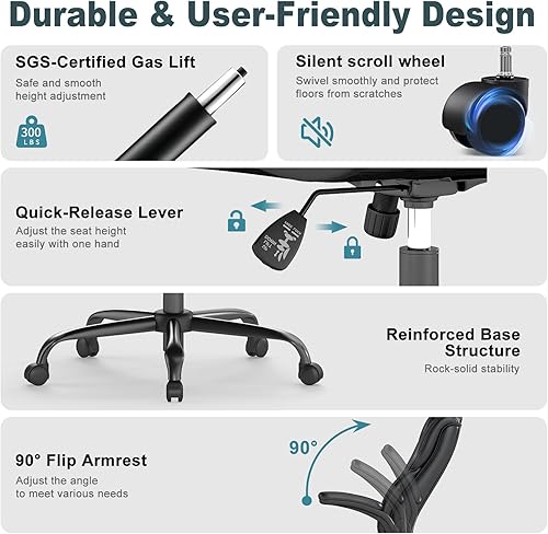Miniatura 7 de AnyGod Silla de oficina ejecutiva, cómodas sillas ergonómicas de escritorio para computadora con reposabrazos abatibles, soporte lumbar, respaldo