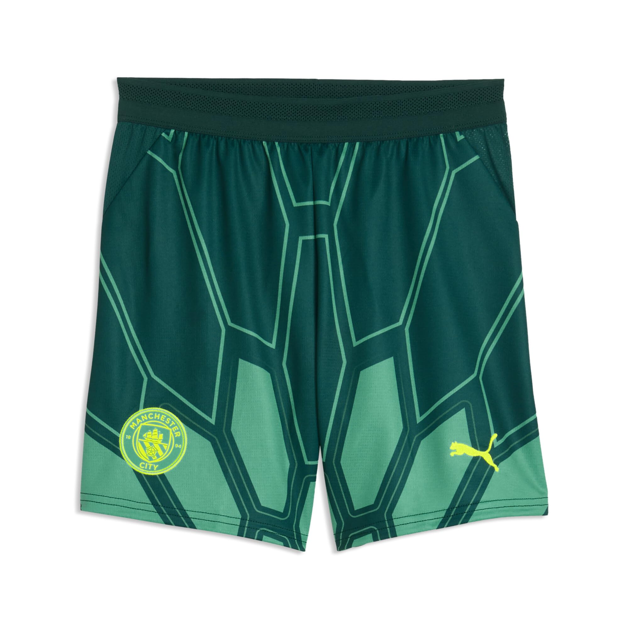 PUMA Youth Unisex Manchester City Goalkeeper Shorts - Green 11-12Y