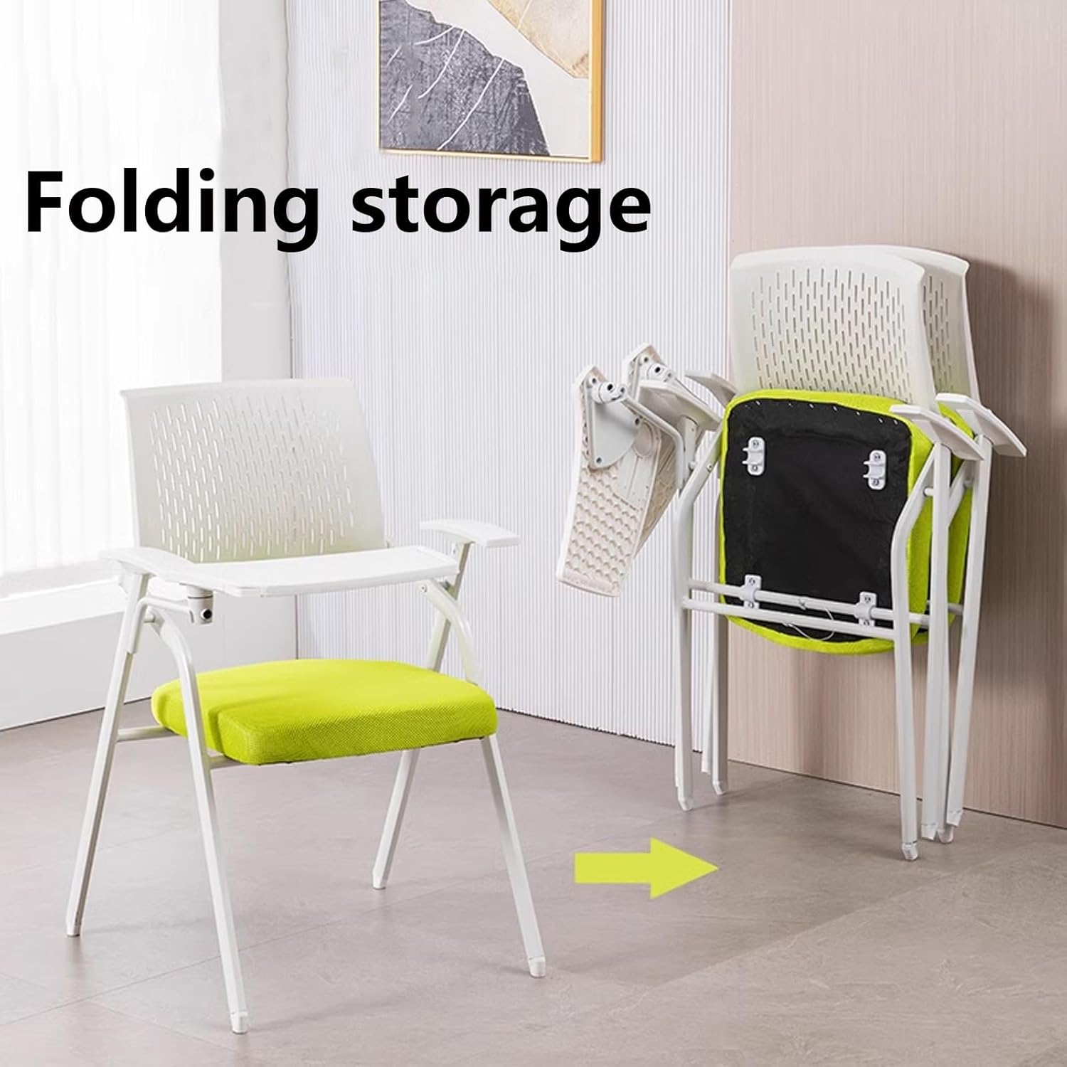 Training Chair with Writing Board, Foldable Conference Chair Simple Comfortable Armchair Multifunctional Office School Study Stool, Stable Load-Bearing(Orange)