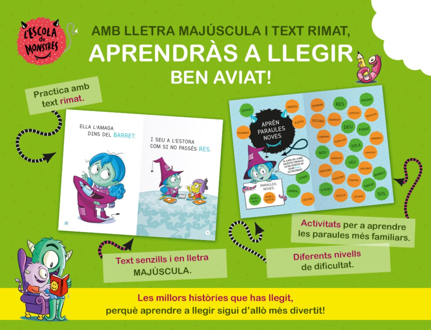 Aprendre a llegir a l'Escola de Monstres - Pack amb els llibres 1, 2 i 3: Amb lletra MAJÚSCULA (llibres per a nens a partir de 5 anys)