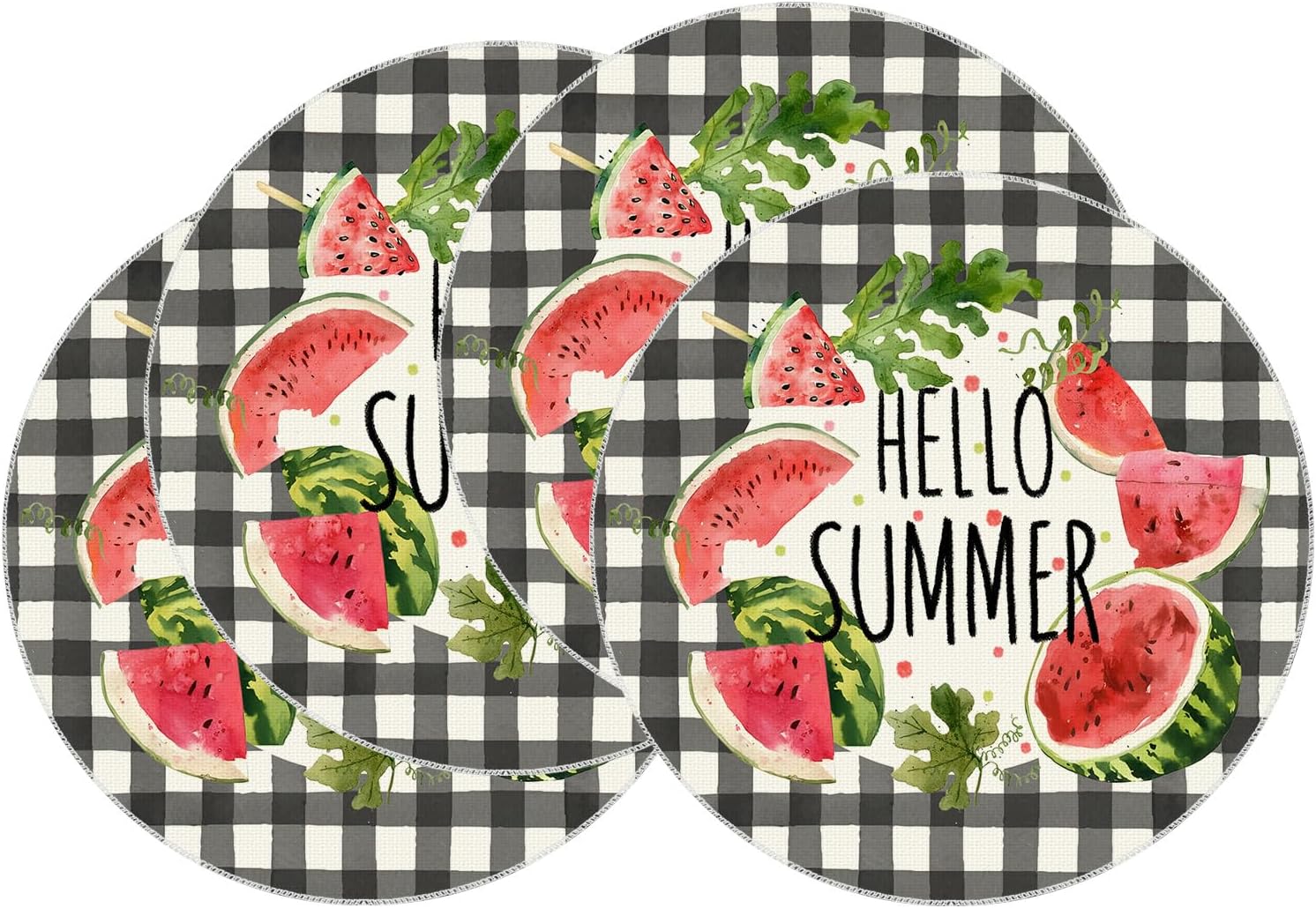 XCHI Hello Summer Black and White Buffalo Plaid Watermelons Table Runner Decoration for Home Kitchen Holiday Party Farmhouse 13x72 Inch