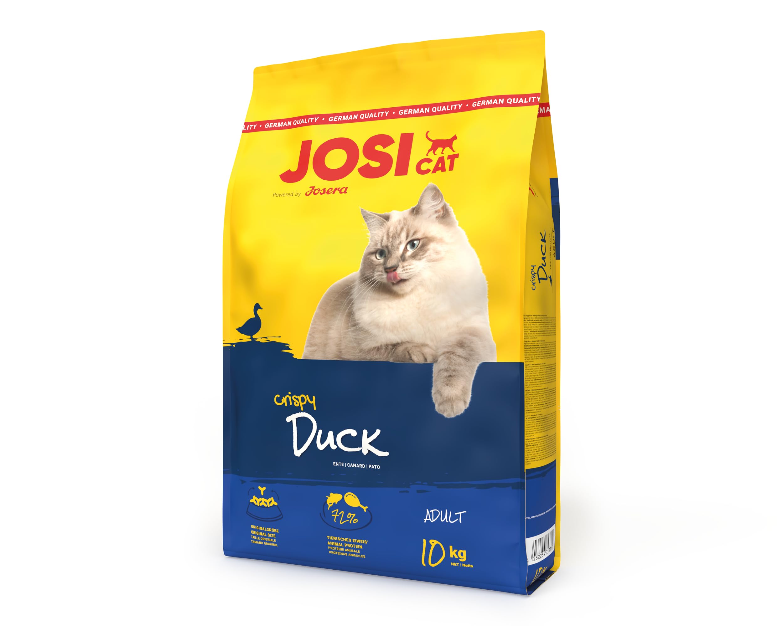 JosiCat Crispy Duck (1 x 10 kg) | Pienso completo para gatos adultos exigentes de interior y exterior | Impulsado por Josera | 1 unidad