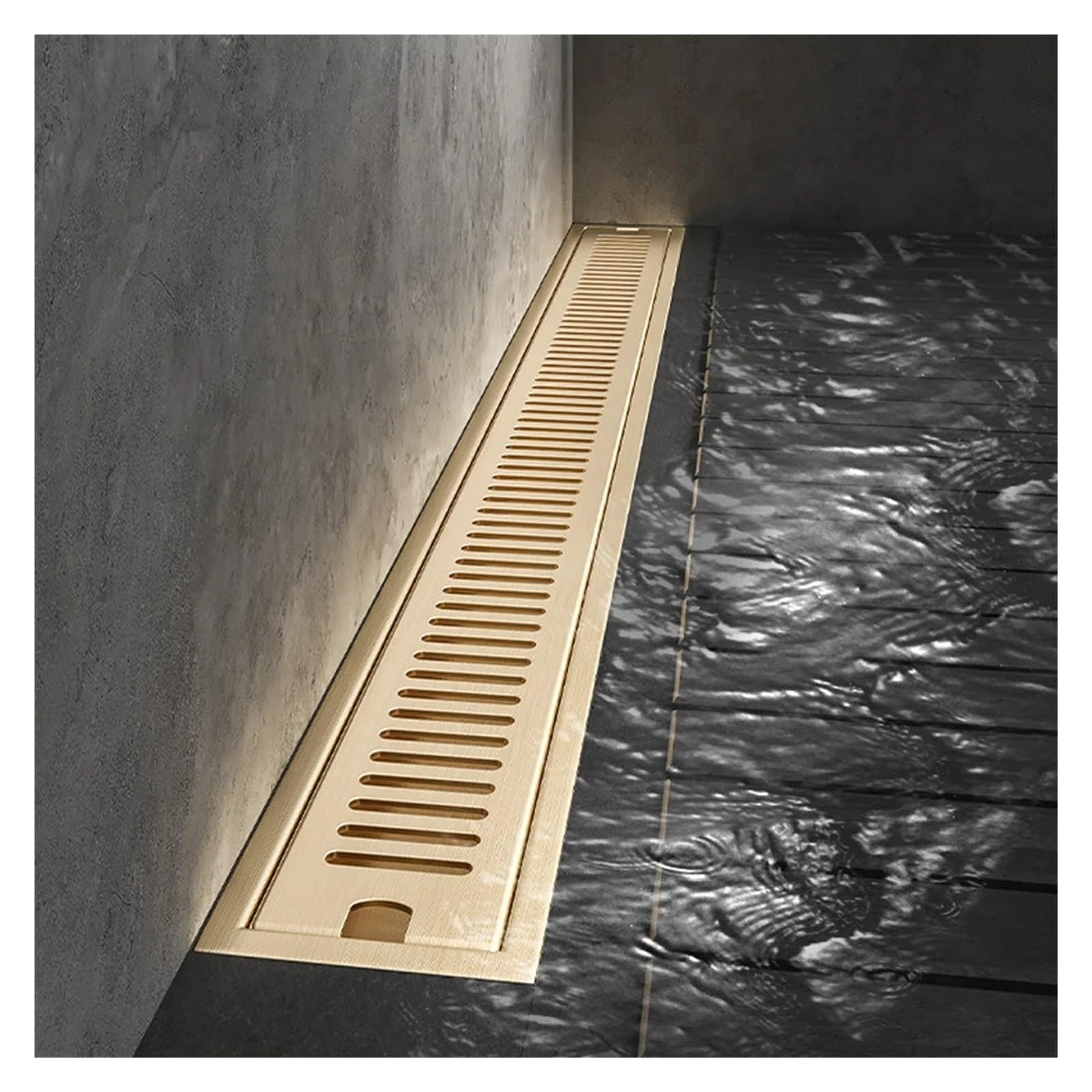Desagüe Lineal para Ducha Drenaje de Piso Ducha for baño, Lavabo, balcón, Acero Inoxidable 304, Oro Pulido, Negro, Drenaje Lineal Largo, desagües Laterales(Brushed Side,10x50cm)