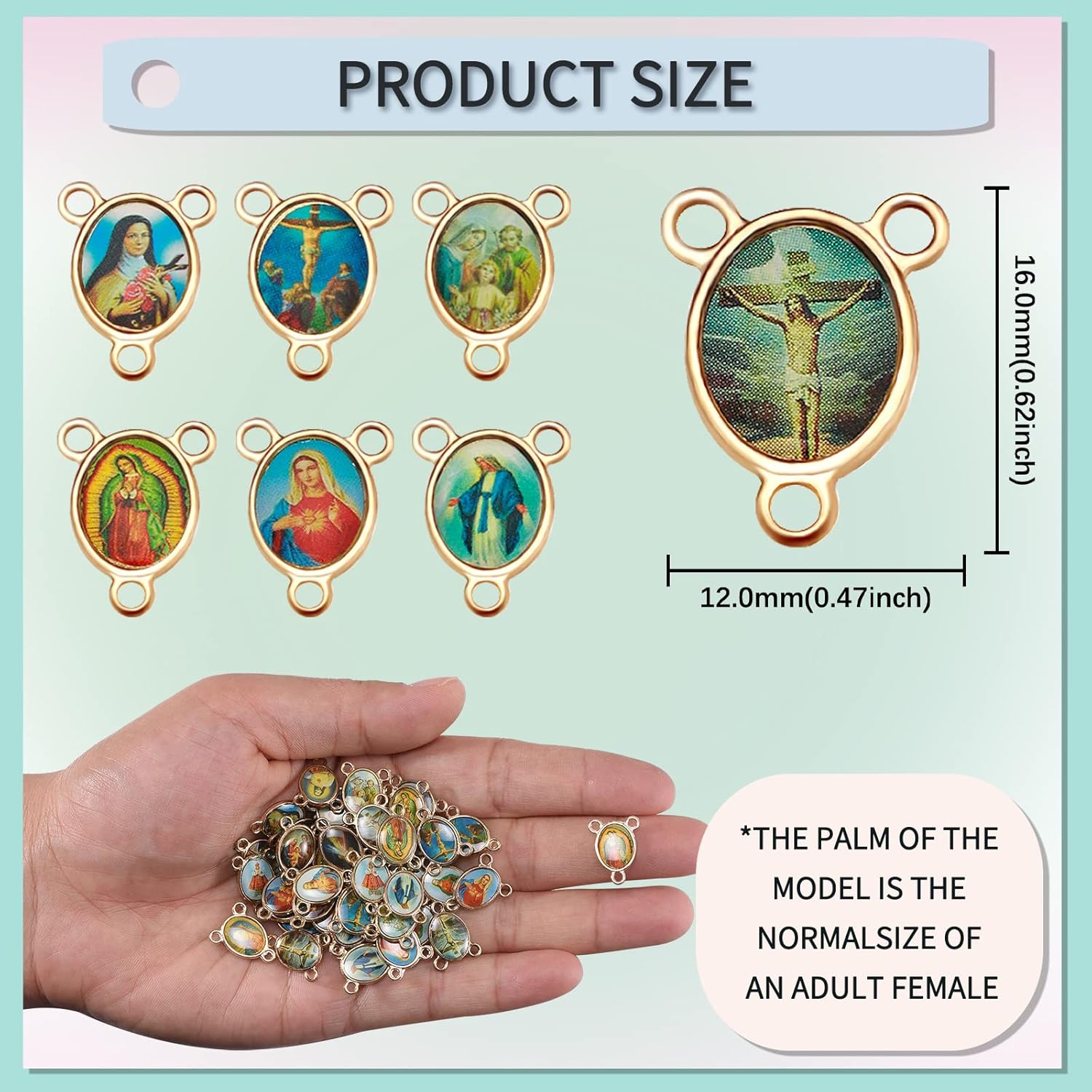 100Pcs Rosary Centerpiece Parts Small Alloy Double-Sided Picture Jesus Maria Religion Enamel Virgen de Guadalupe Charms Pendant for Diy Prayer Necklace Making Supplies - Image 2
