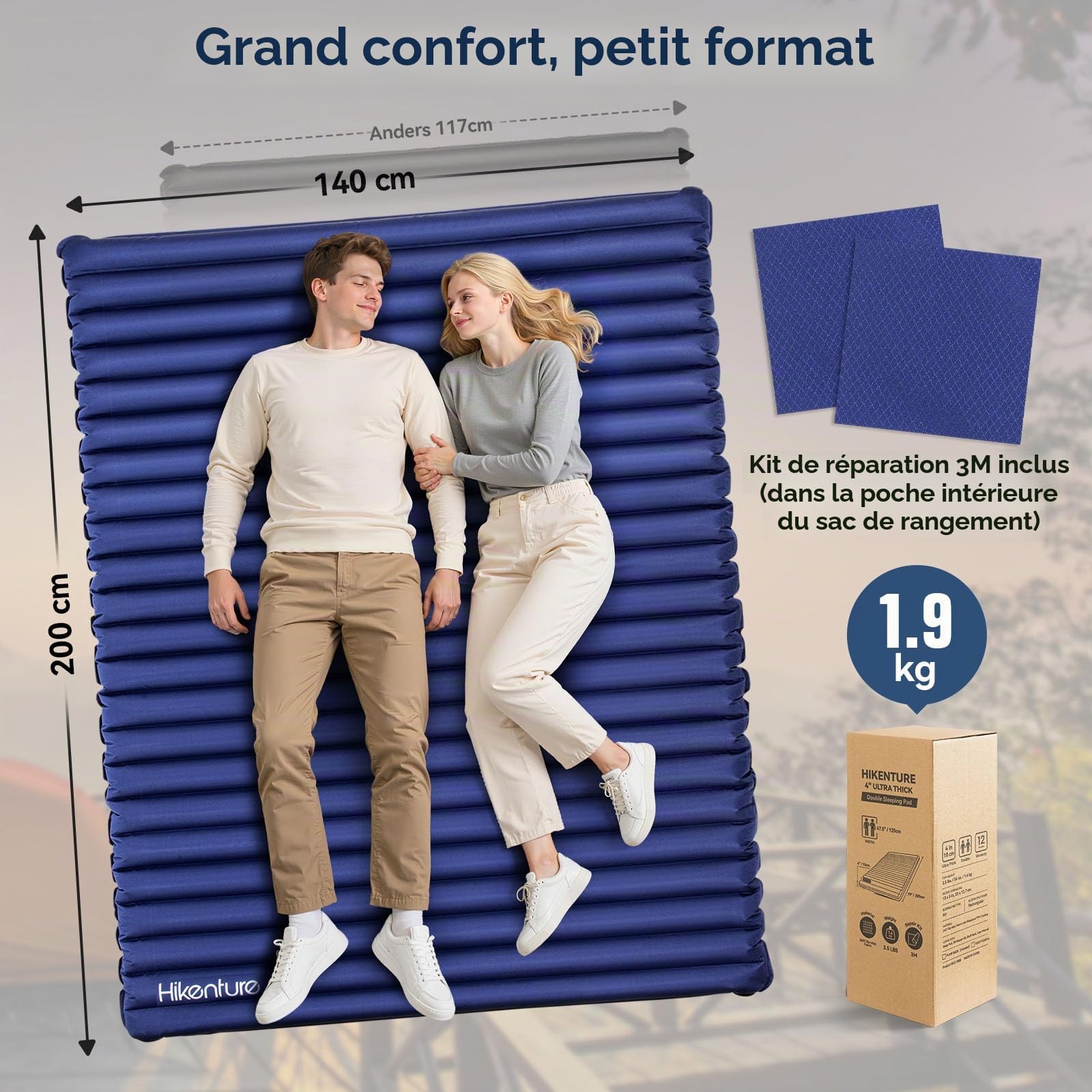 HIKENTURE Matelas Isolant pour 2 Personnes, Double Matelas Isolant Ultra léger Gonflable, Matelas Gonflable de Camping…