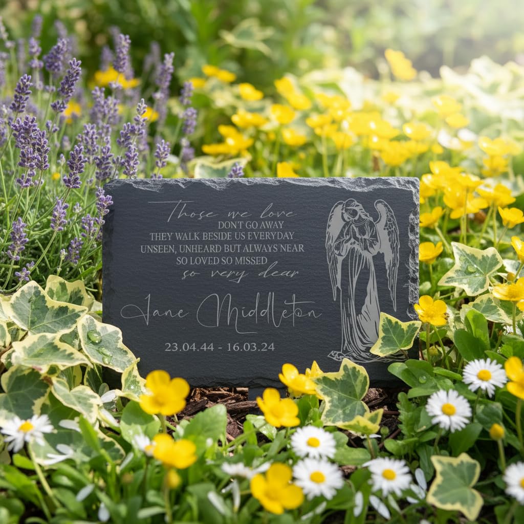 ukgiftstoreonline Personalised Engraved Slate Memorial Marker, 15cm x 10cm x 20cm Height, Custom Name and Date