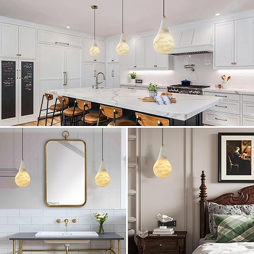 Miniatura 8 de Luces colgantes de alabastro para isla de cocina, modernas lámparas colgantes de mármol para dormitorio, baño, sala de estar, comedor D-7 pulgadas