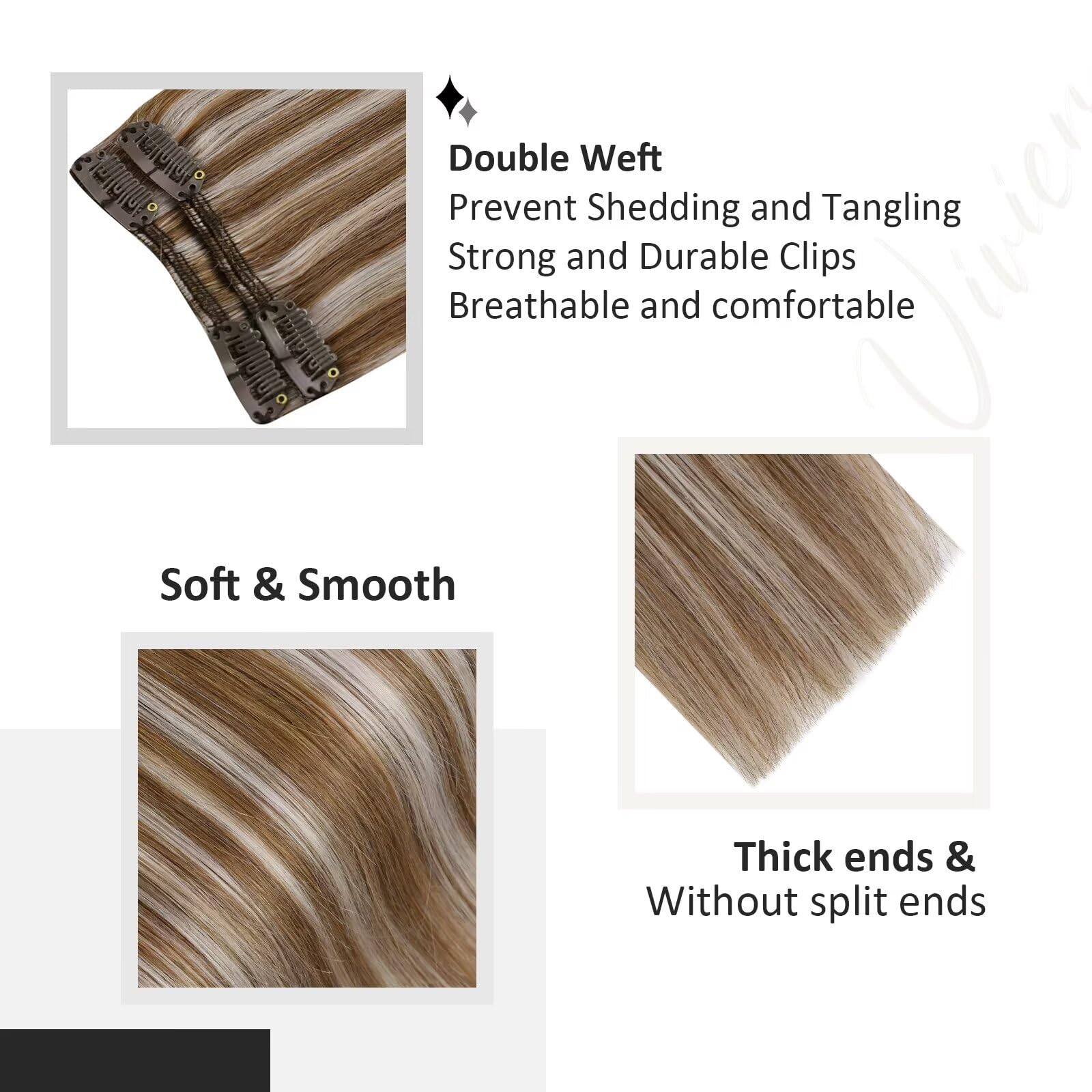 Vivien Extensions Capelli Veri Clip 30cm Capelli Clip Extensions Marrone Evidenziares Biondo Extensions Clip Capelli #8/60 120g 7 Pezzi Invisibile