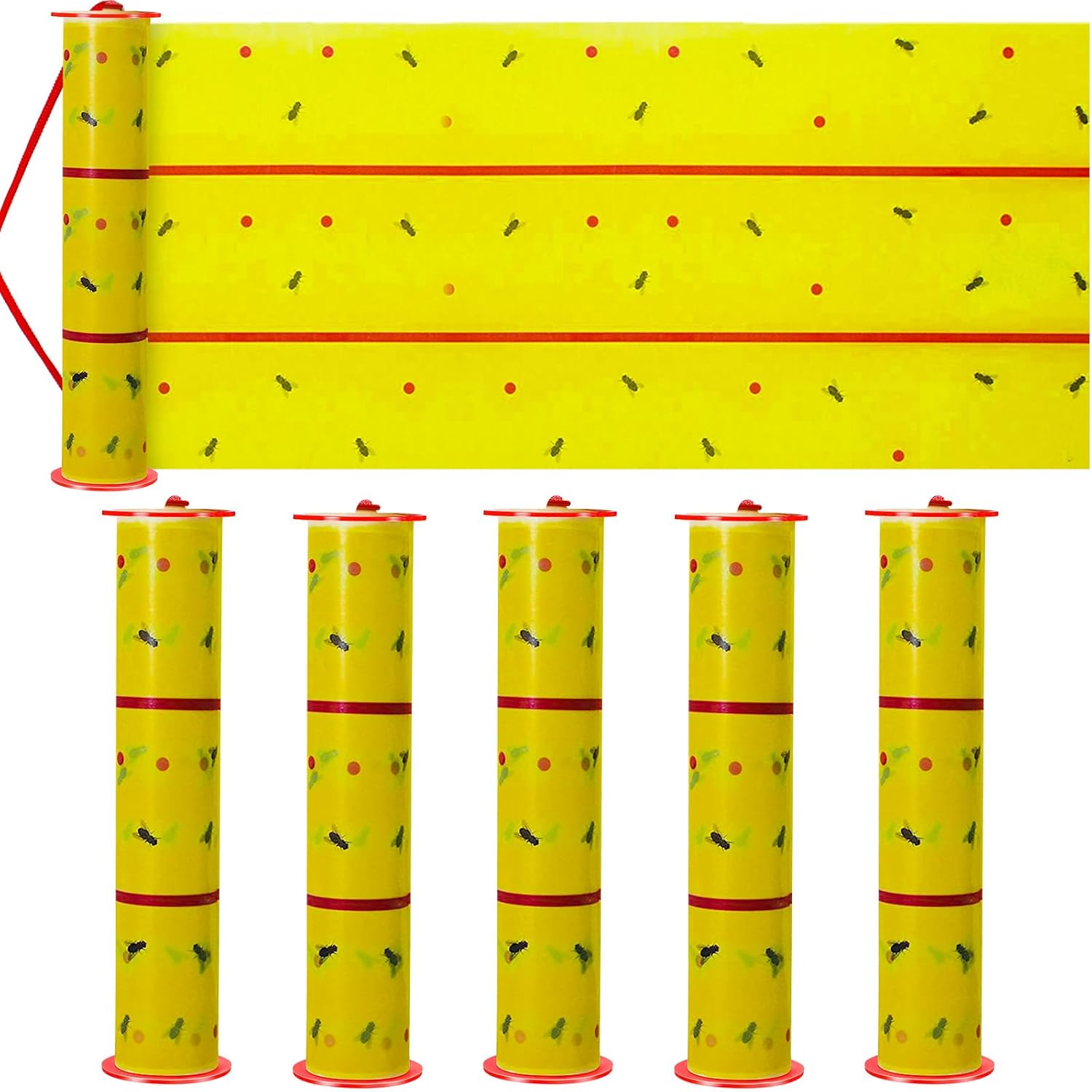 Qualirey Giant Sticky Fly Traps, Fly Strips for Indoor Outdoor Hanging Flying Tapes Non Toxic Ribbon Fruit Gnat Killer for Mosquito Plants House Horse Stable(147.65ft,Yellow,5 Pcs)