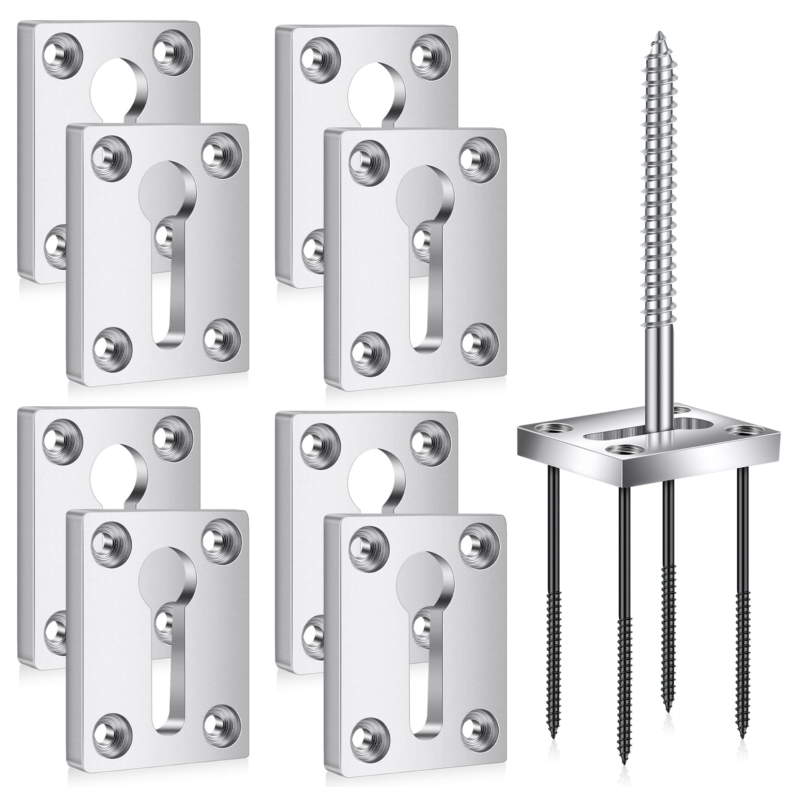 Shimeyao 8 Sets Newel Post Fastener Newel Post Mounting Kit Wood Handrail Installation Hardware Works on Finished Floors, Stairs, Ceramic Tile and Concrete, Rectangular
