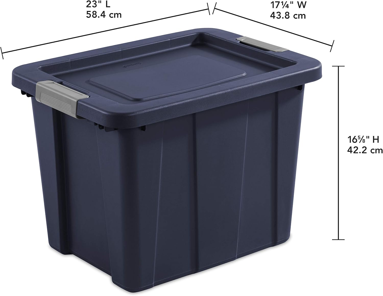 Sterilite 18 Gal Latching Tuff1 Storage Tote, Stackable Bin with Latch Lid, Plastic Container to Organize Garage, Basement, Blue Base and Lid, 6-Pack, Dark Indigo