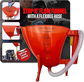 with Flexible Hose, Spill Free Liquid Control, Detachable Legs, and Measurements for Automotive Coolant, Antifreeze, and Petroleum, Heavy-Duty Plastic