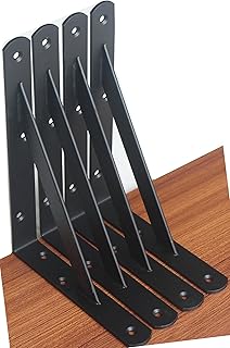 4 Pack L8" x H 6" Black Heavy Duty Shelf Brackets with Screws Metal Shelf Brackets Shelf Support Angle Brackets for Shelves L Brackets Heavy Duty Floating Shelf Brackets