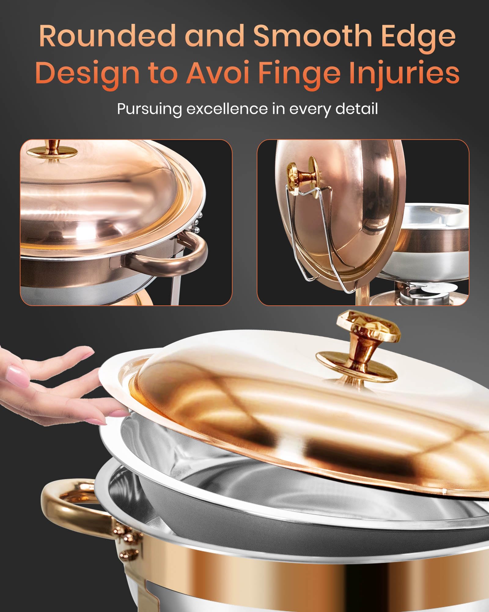 Chafing Dish Buffet Set 6L[Robust und hochwertig],2pcs contenitori in acciaio inox [Eleganti Rosa Oro e Argento] Calco più caldo per per Feste, Catering ed Eventi （Rullo Bordo Design）