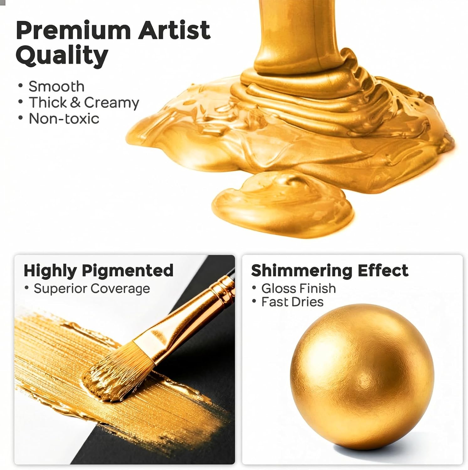 Nicpro Metallic Gold Acrylic Paint, 69oz/2040ml Large Gold Leaf Paint, Non Toxic, Non Fading Craft Paints for Metal, Wood, Clay, Fabric, Canvas, Furniture, Handcrafts, Art Supplies