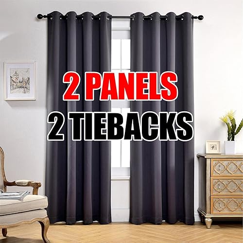 Set de 2 cortinas para ventana de Miuco opacas con ollaos para recámara incluye 2 alzapaños