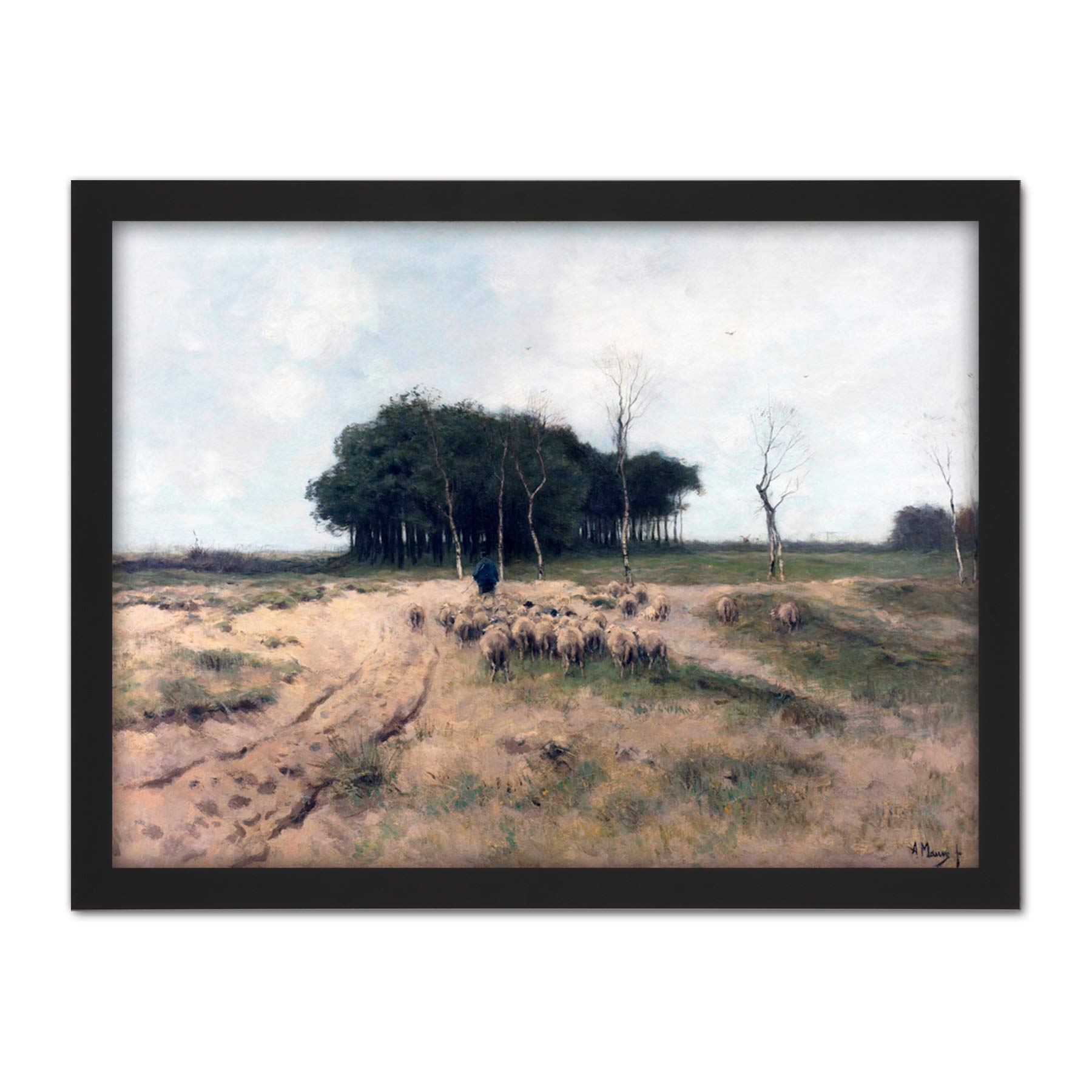 Artery8 Anton Mauve On The Heath Near Laren Sheep Painting Artwork Framed Wall Art Print 18X24 Inch