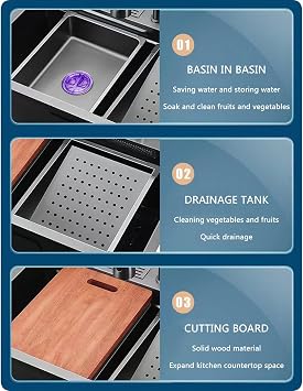 Domestic Single Bowl Kitchen Sink, 304 Stainless Steel, Waterfall Design, 75 * 46 * 22cm, Undermount, Brushed Finish
