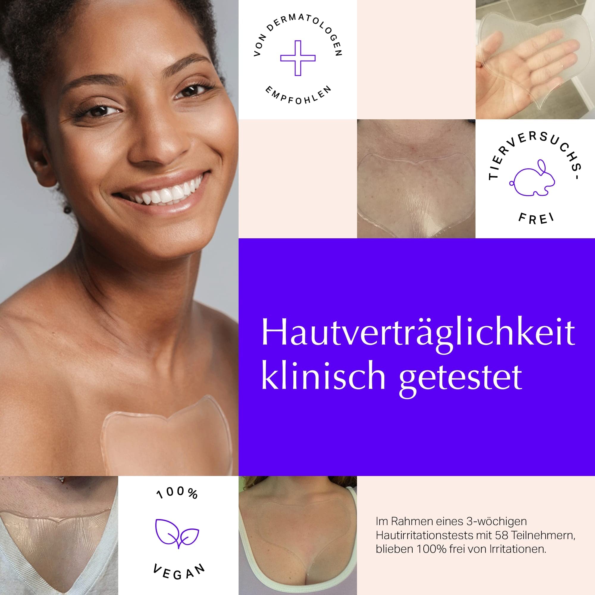 Antifalten Dekolleté Pads - Anti-Aging Hautstraffung & Feuchtigkeitsspendende Faltenvorbeugung - Hautverträgliche Silikon-Pflegepads - Wiederverwendbar über Nacht für Glatteres Haut (1-mo Supply)