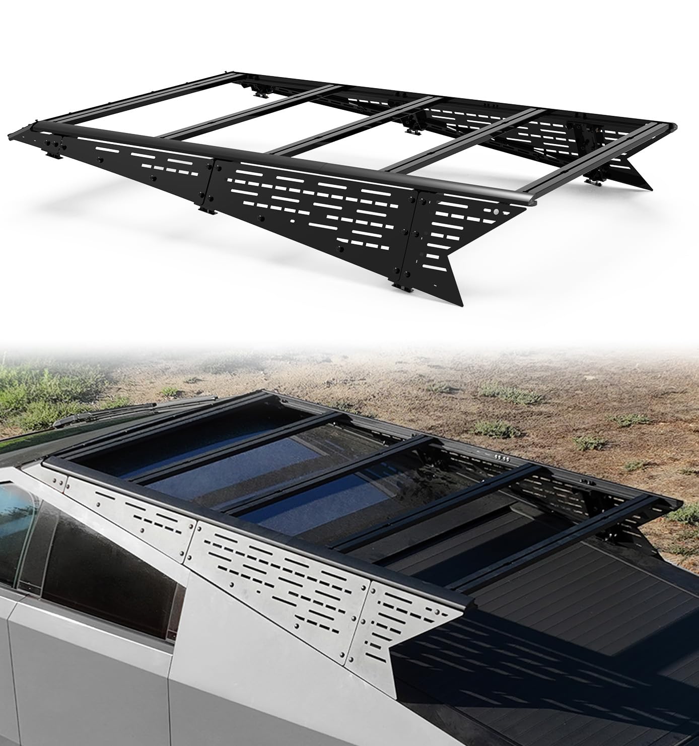 Xprite Roof Racks for Cybertruck, Extended Half-Frame Aluminum Alloy Cybertruck Roof Rack with Crossbars & Molle Panels for Tesla Cybertruck 2023–2026, OEM Mount Compatible, Trail & Camp Ready