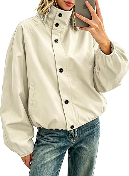Megfie Womens Funnel Neck Bomber Jacket Waterproof Windbreaker Outerwear