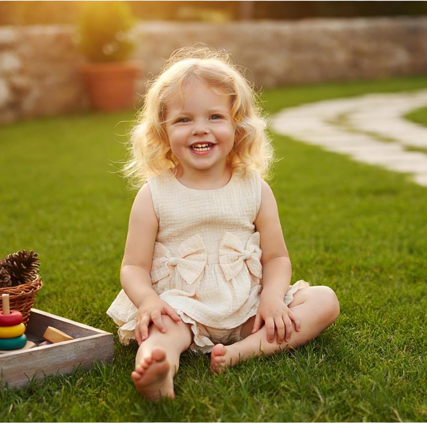 Kupretty Toddler Baby Girl Clothes Summer Linen Outfit Bows Ruffle Vest Shirts + Ruffled Short Set 12 18 24 Month 2T 3T - Image 3