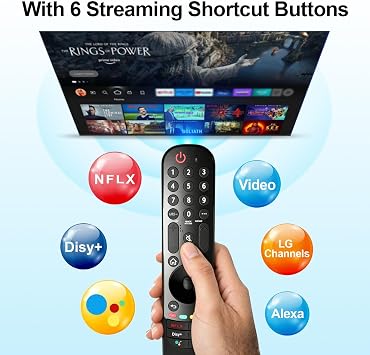 Replacement Voice Remote for LG Smart TV (20192024), Compatible with Magic Remotes MR20GA, MR21GA, MR22GA, MR23GA, MR24GA, with Voice & Pointer Functions, Netflix/Disn-ey+/LG Channels Hotkeys
