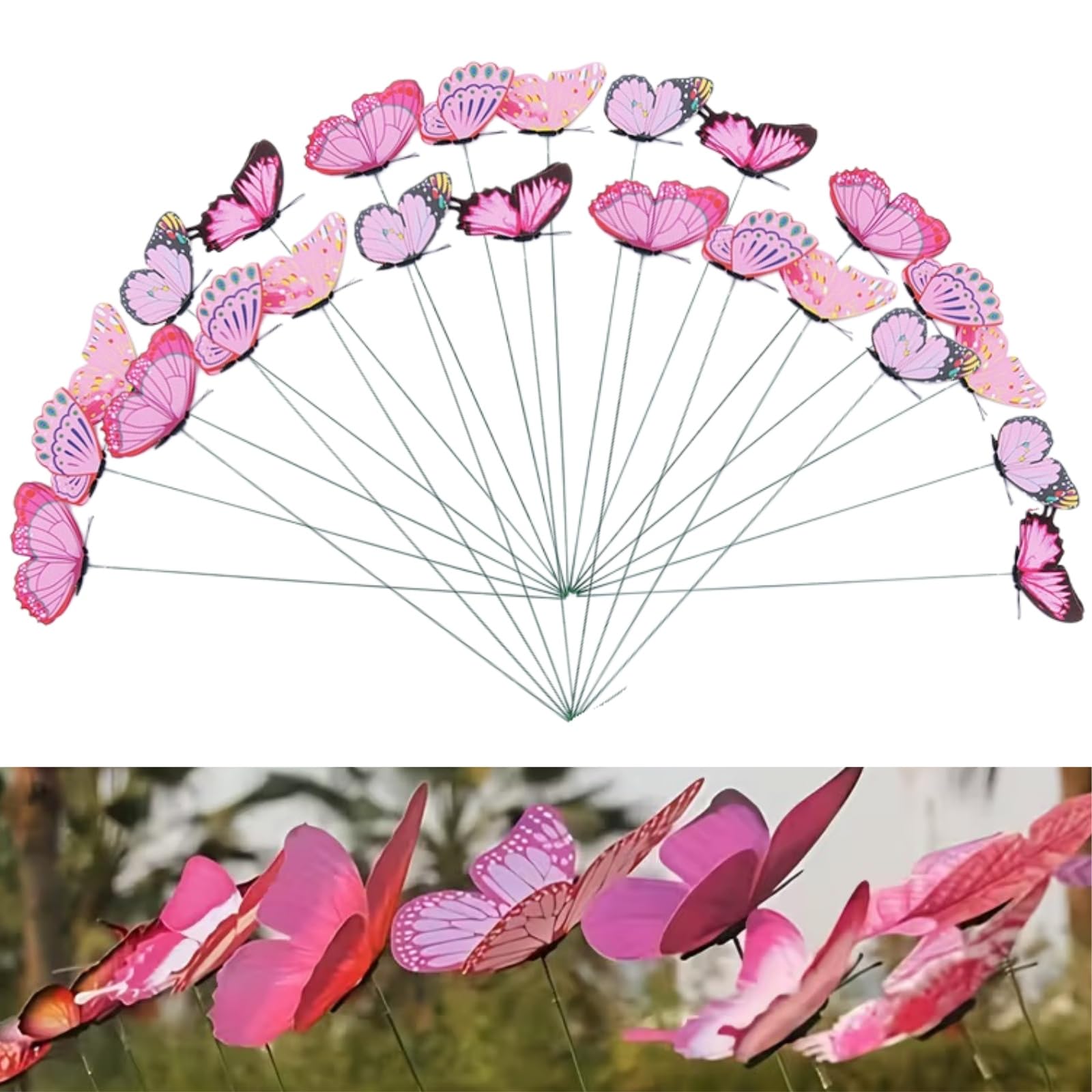 Duminyu Garden Ornaments Outdoor,Colourful Butterfly Stakes for Flower Pot,Plant,Yard & Fence Decoration - 24Pcs Small Decorative Butterflies on Sticks for Crafts,Graves & Summer Houses
