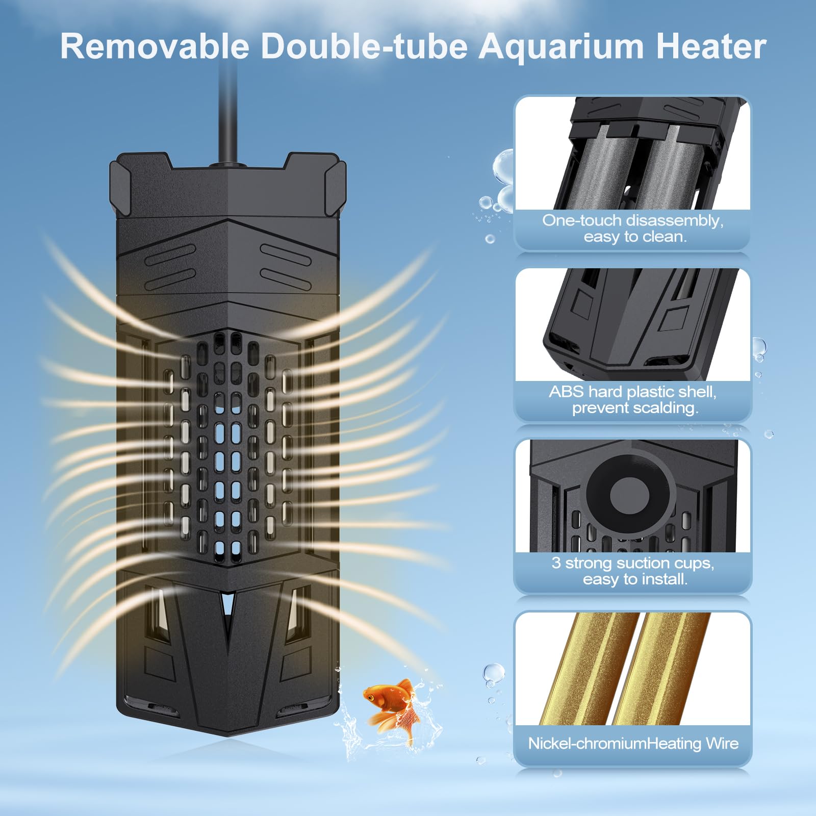 HiTauing Riscaldatore per acquario, AP01, 300 W/500 W/800 W/1000 W, con controller intelligente IC Chip, riscaldamento rapido, controllo preciso della temperatura per acqua salata e d'acqua dolce