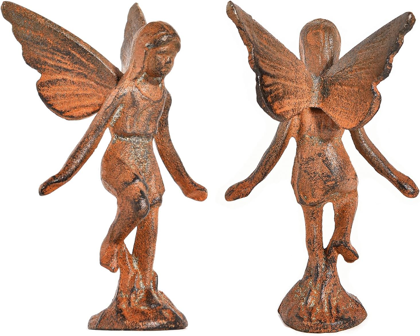 Sungmor Cast Iron Angel Statue, Rustic Brown Fairy Figurines, Creative Angel Pixie Collection Home Office Desk Decor, Indoor Outdoor Fairy Garden Accent Ornament