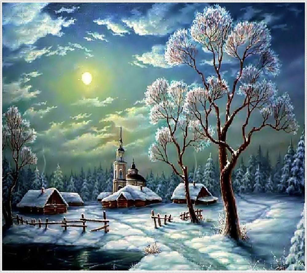 Kit Diamond Painting 5D Village D'Hiver - 30x40 Cm - Peinture Avec Diamants à Coller - DIY Détente, Décoration Maison
