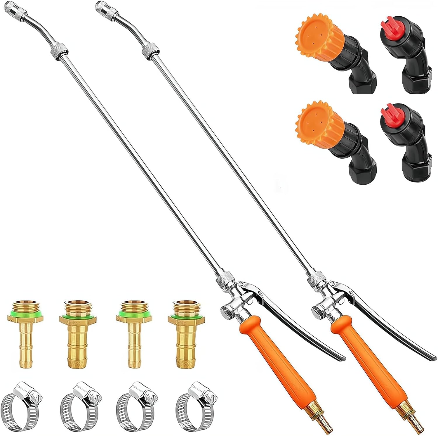 2Pcs All Metal Sprayer Wand with 3 Types of Nozzles, Fan Nozzle Replacement Sprayer Wand, Stainless Steel Sprayer Wand with 1/4" & 3/8" Brass Barb and 2 Hose Clamps