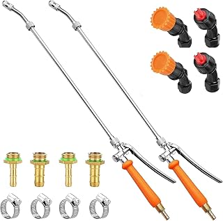 2Pcs All Metal Sprayer Wand with 3 Types of Nozzles, Fan Nozzle Replacement Sprayer Wand, Stainless Steel Sprayer Wand with 1/4" & 3/8" Brass Barb and 2 Hose Clamps
