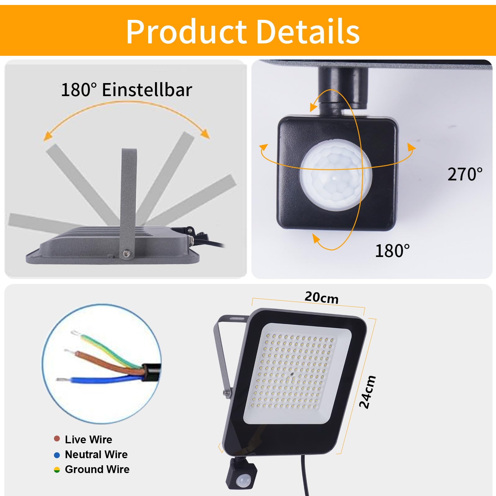 100W LED Strahler mit Bewegungsmelder Außen, 5 Stücke Außenlampe 6500K Kaltweiß Superhell Fluter Scheinwerfer Licht, IP65 Wasserdicht Außenstrahler Flutlicht für Garten, Innenhöfe, Garage