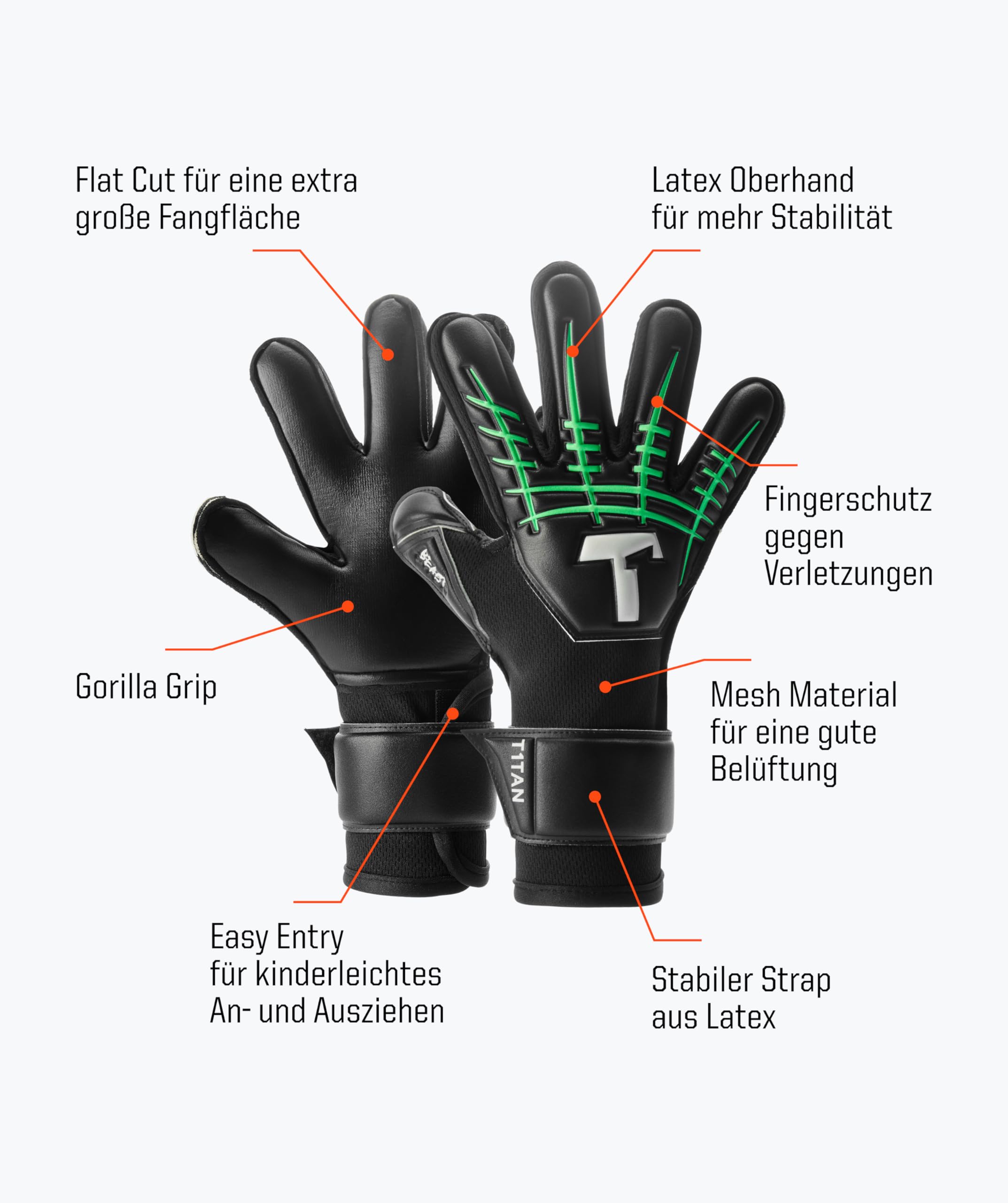 T1TAN Torwarthandschuhe Kinder Beast Junior, Fingerschutz Gr. 4-6, Tormannhandschuhe Jungen, Torhüterhandschuhe Mädchen, Torwart Handschuhe 6-11 Jahre