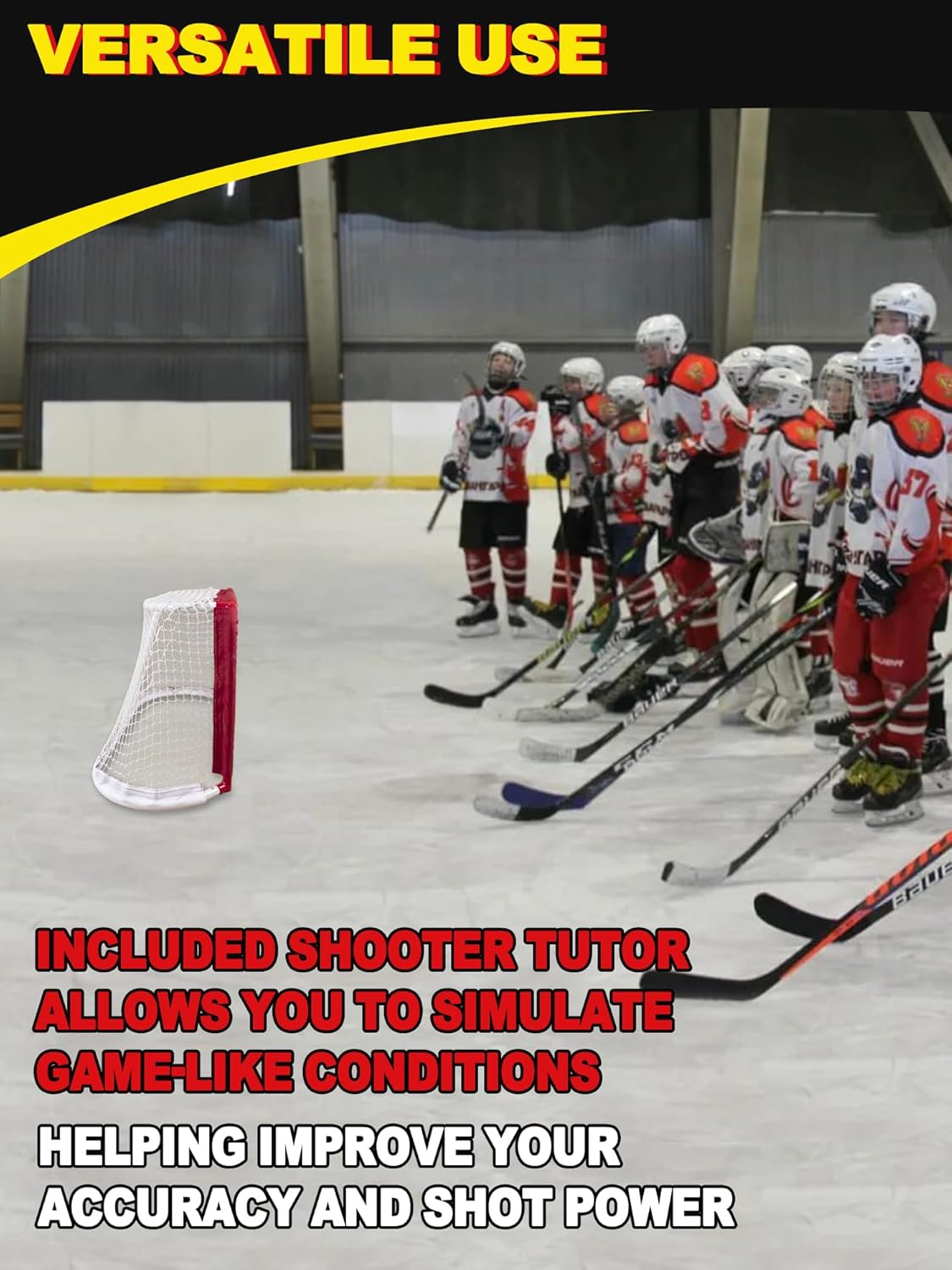 Kasifei Mini Steel Hockey Net with Shooter Tutor, 30" x 20" Heavy Duty Hockey Goal for Kids