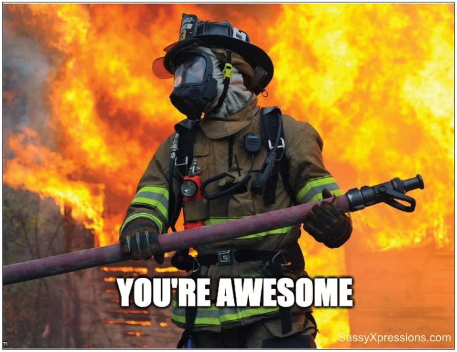 Firefighter You're Awesome Thank You Notecards by SassyXpressions – 25 Pack – 5.5" x 4.25" – Color Photo Front – Blank Back – Postcard-Style with Self-Seal Envelopes – Hero Appreciation Cards