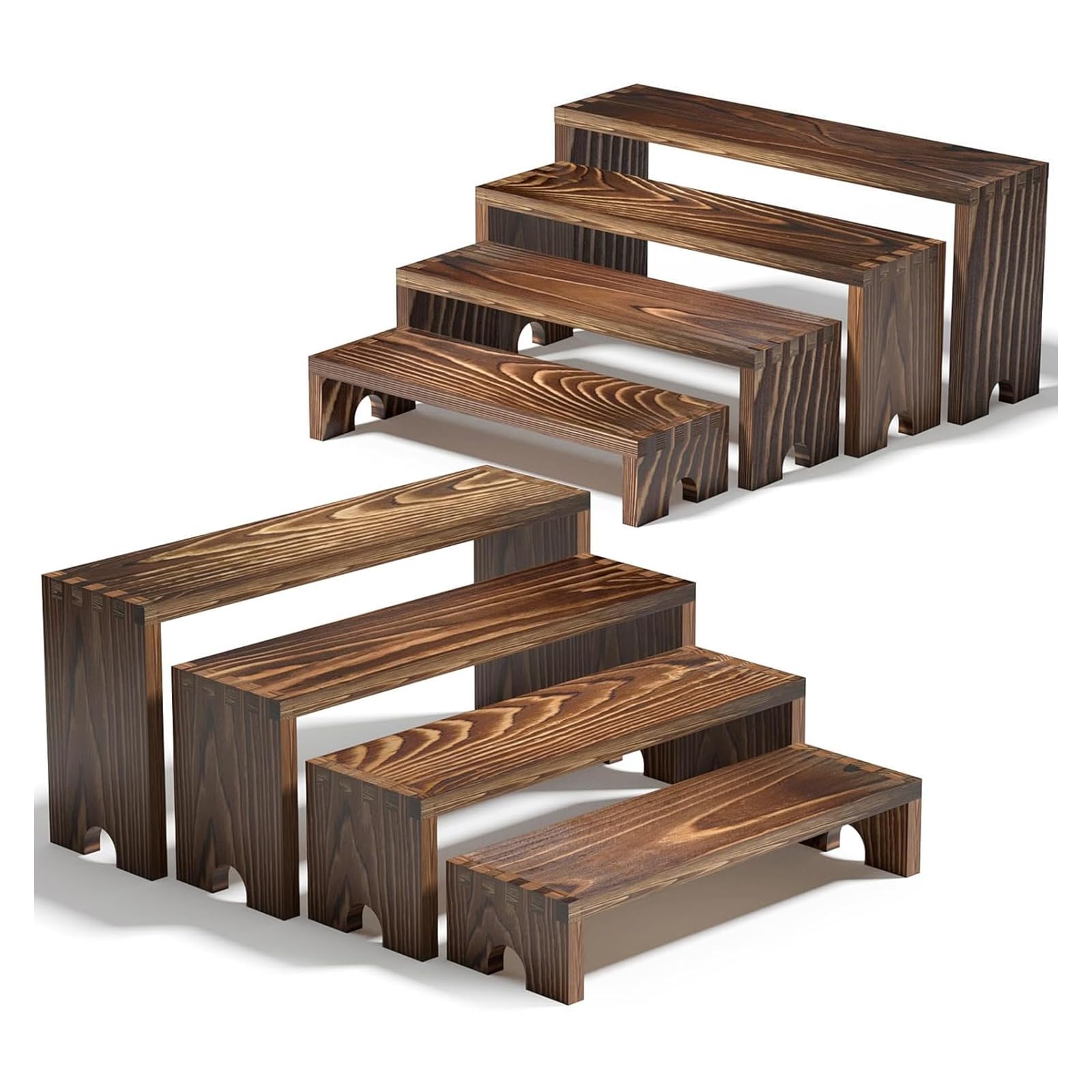 Alzata in Legno Massello 4 Ripiani, Porta Profumi, Espositore per Buffet, Supporto Display per Dolci, Collezioni, Figura, Libri, Cosmetici, Mensola Decorativa per Casa