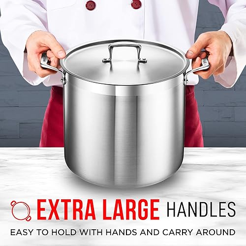 Miniatura 4 de Olla de acero inoxidable con tapa de 24 cuartos de galón, acero inoxidable 188 duradero, base unida a impactos para calefacción uniforme, asas