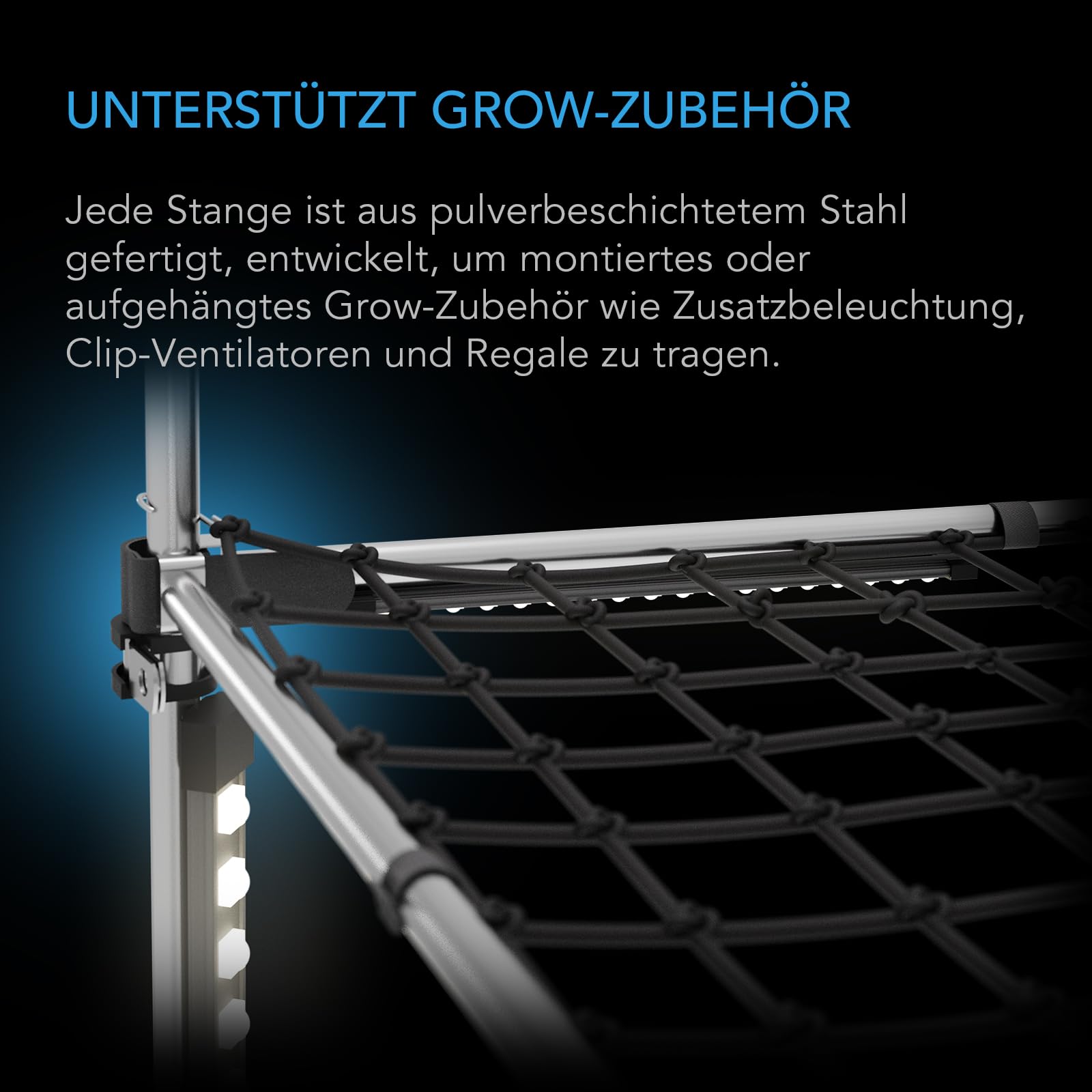 AC Infinity Schwerlast-Grow-Zelt-Montagestangen 60x120 cm, High Airflow CFM Kit Verhindert Einziehen der Wände, Trellis- und Zusatzbeleuchtungs-Montage für alle 60x120 cm Indoor-Grow-Zelte