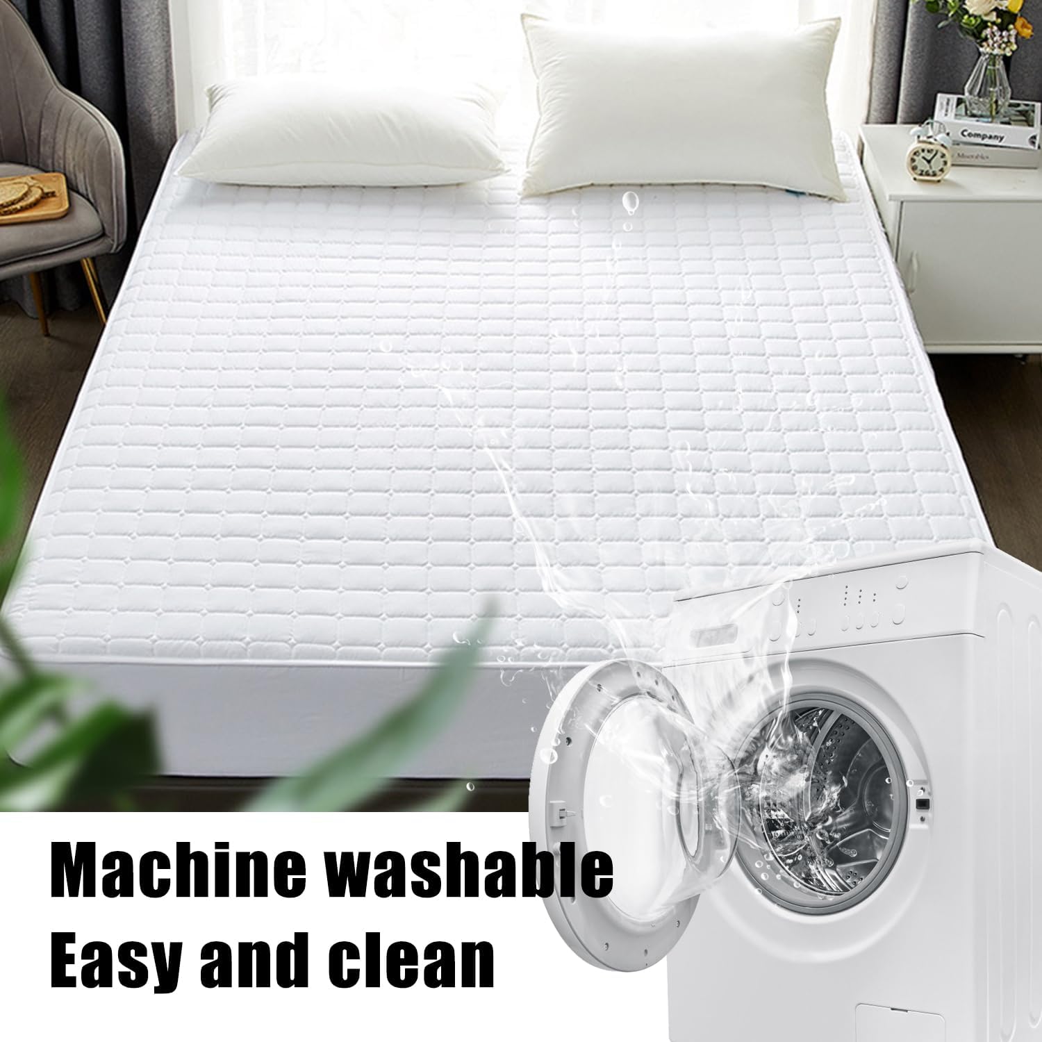 Queen Size Quilted Mattress Protector Waterproof Soft Breathable Fitted Sheet Dustproof Elastic Band Mattress Cover 12 in Deep Pocket Suitable for Hotel Families,White,120 * 200cm