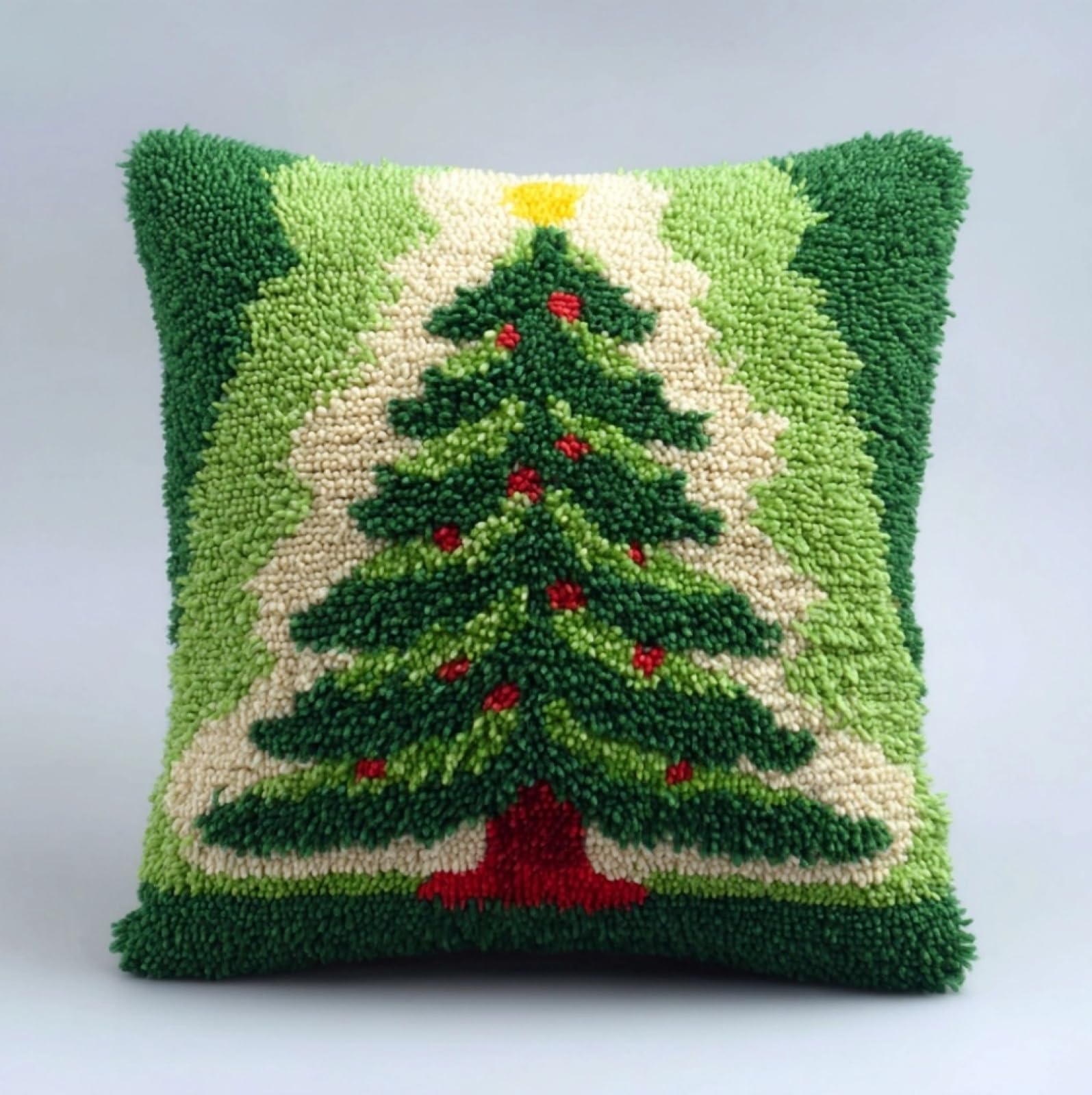WallustrioaW Latch Hook Cushion Kit DIY 17x17in,Green Christmas Tree