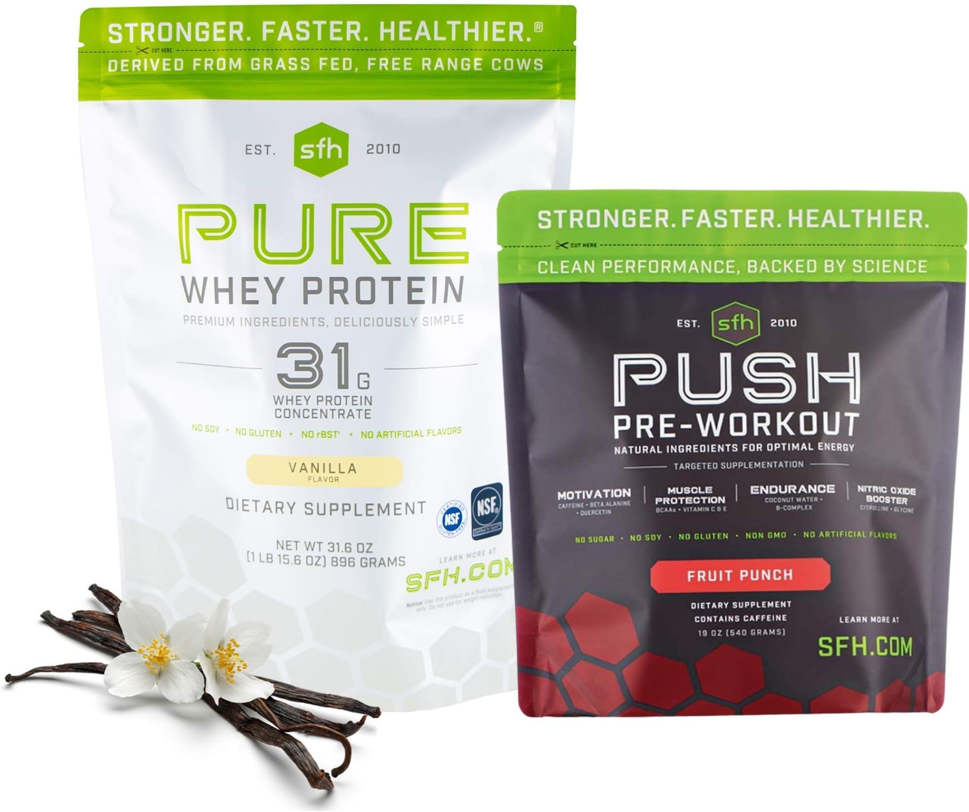 SFHMotivate & Gain Workout Bundle Pure Whey Vanilla Protein and Push Pre-Workout Powder