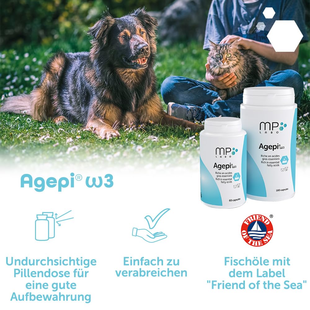 MP Labo Agepi® Omega 3 für Hunde und Katzen - Reich an Essenziellen Fettsäuren (180 Kapseln)